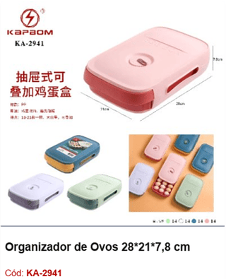 Organizador de Ovos 28*21*7,8 cm R$ 26,1 PCS/CX: 56