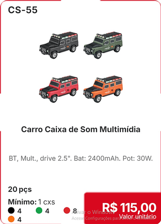 Carro Caixa de Som Multimídia 20 pçs R$ 115.00