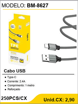 Cabo USB TPC 250PCS/CX Unid.CX: 2,90