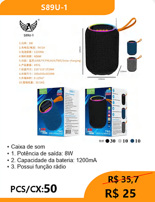Caixa de som PCS/CX:50 R$ 25