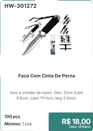 Faca Com Cinta De Perna 100 pçs R$ 18.00