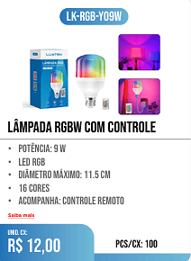 lâmpada rgbw com controle PCS/CX: 100 UNID. CX: r$ 12,00