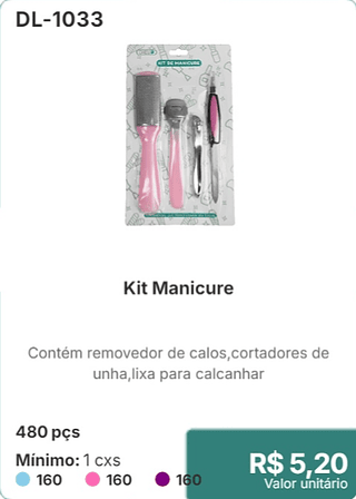 Kit Manicure 480 pçs R$ 5.20