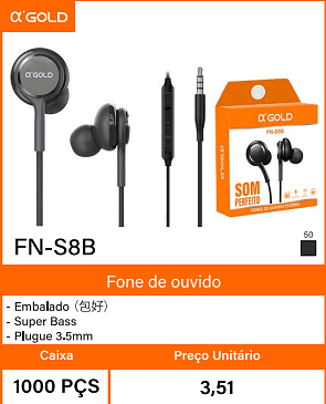 Fone de ouvido Caixa 1000 PCS Preco Unitario 3,51