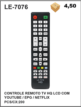 CONTROLE REMOTO TV HQ LCD COM YOUTUBE / EPG / NETFLIX 200pç=4,5$