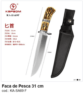 Faca de Pesca 31 cm R$ 35,1 PC/CX:60