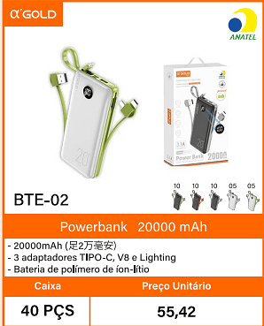 Powerbank20000 mAh Caixa 40 PCS Preco Unitario 55,42