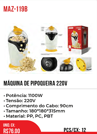 Máquina De Pipoqueira 220v 12pç=76$