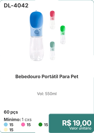 Bebedouro Portatil Para Pet 60 pçs R$ 19
