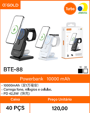 Powerbank10000 mAh Caixa 40 PCS Preco Unitario 120,00