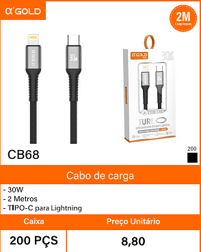 Cabo de carga 30W - Caixa 200 PCS Preco Unitario 8,80