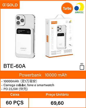 Powerbank10000 mAh Caixa 60 PCS Preco Unitario 69,60