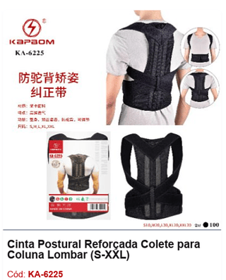 Cinta Postural Reforçada Colete para Coluna Lombar (S-XXL) R$ 15,3 PCS/CX: 100