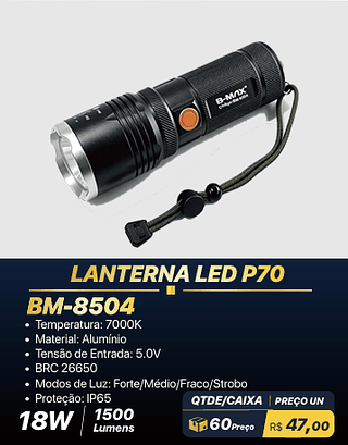 LANTERNA LED P70 160PÇS R$47,00