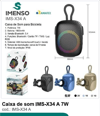 Caixa de som 7W R$49,5 PC/CX 40