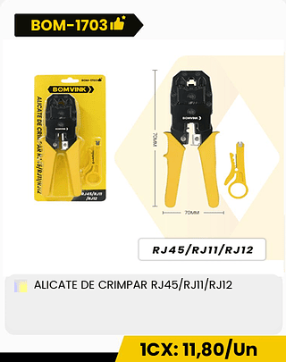 ALICATE DE CRIMPAR RJ45/RJ11/RJ12 CX: 50PCS 1CX: 11,80/Un