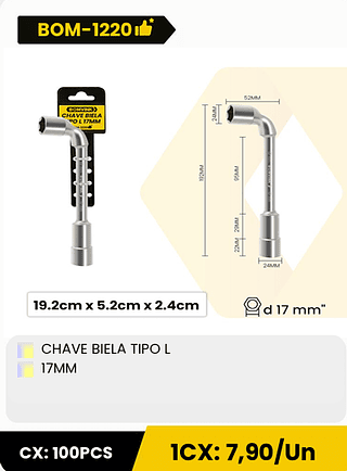 CHAVE BIELA TIPO L 17MM CX: 100PCS 1CX: 7,90/Un