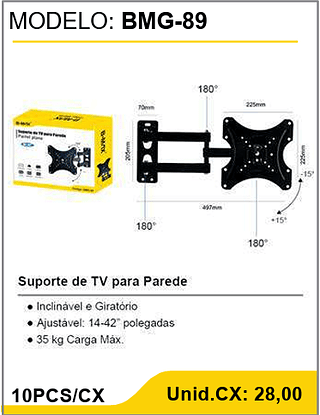 Suporte de TV para Parede 10PCS/CX Unid.CX: 28,00