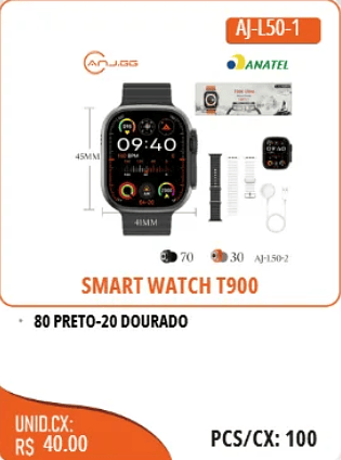 SMART WATCH T900 UNID.CX:RS 40.00 PCS/CX:100