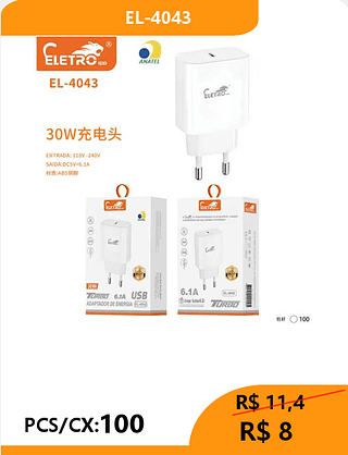 FONTE USB-C PCS/CX:100 R$8