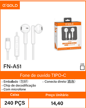 Fone de ouvido TIPO-C - Caixa 240 PCS - Preco Unitario 14,40