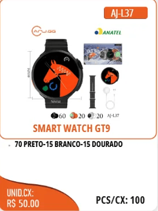 SMART WATCH GT9 UNID.CX: RS 50.00 PCS/CX:100