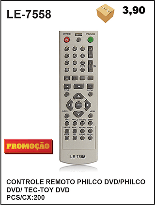 CONTROLE REMOTO PHILCO DVD/PHILCO DVD/ TEC-TOY DVD 200PÇ=3,9$
