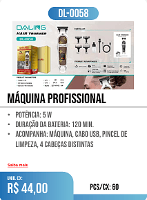 máquina profissional PCS/CX: 60 UNID. CX: r$ 44,00