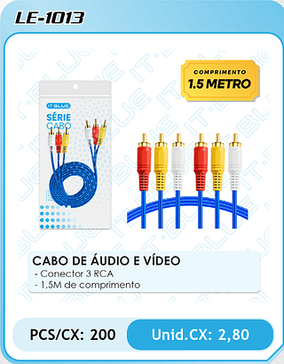 CABO DE ÁUDIO E VÍDEO - Conector 3 RCA - 1,5M de comprimento PCS/CX: 200 Unid.CX: 2,80