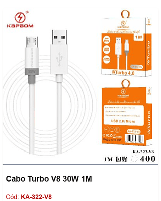 Cabo Turbo V8 30W 1M R$ 2,25 PCS/cx:400