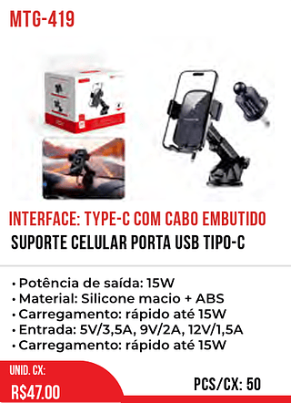 Suporte Celular Porta USB Tipo-C 50pç=47$