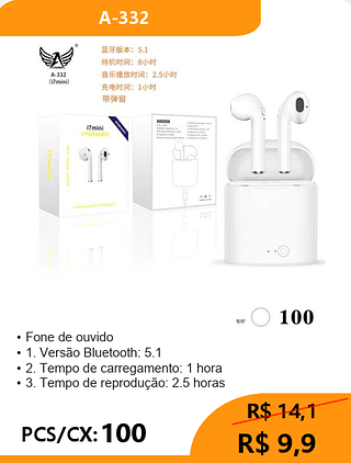 FONE BLUETOOTH I7 MINI PCS/CX:100 R$9,9
