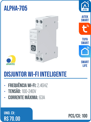 DISJUNTOR WI-FI INTELIGENTE UNID. CX: R$ 70.00 PCS/CX: 100