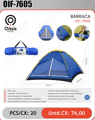BARRACA PCS/CX: 20 Unid.CX: 76,00