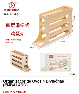 Organizador de Ovos 4 Divisórias R$ 16,2 PCS/cx: 40