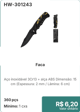 Faca 360 pçs R$ 6.20