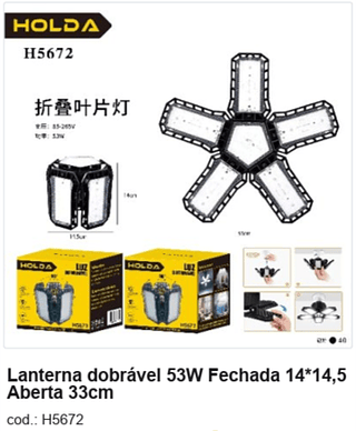 Lanterna dobrável 53W Fechada 14*14,5 Aberta 33cm R$ 45 PC/CX:40