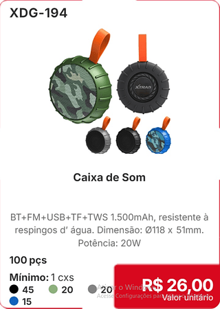 Caixa de Som 100 pçs R$ 26.00