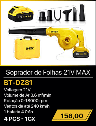 Soprador de Folhas 21V MAX 4PCS R$158,00