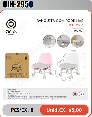 BANQUETA COM RODINHAS PCS/CX:8 Unid.CX:68,00