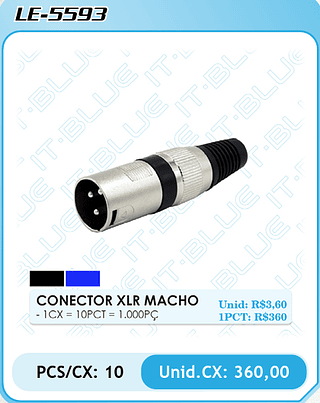 CONECTOR XLR MACHO PCS/CX: 10 Unid.CX: 360,00
