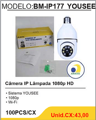 Câmera IP Lâmpada 1080p HD 100PCS/CX Unid.CX:43,00