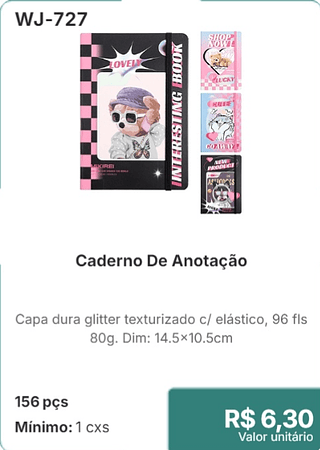 Caderno De Anotação 156 pçs R$ 6.30