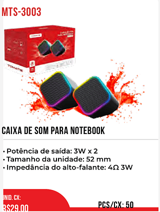 CAIXA DE SOM PARA NOTEBOOK 50pç=29$