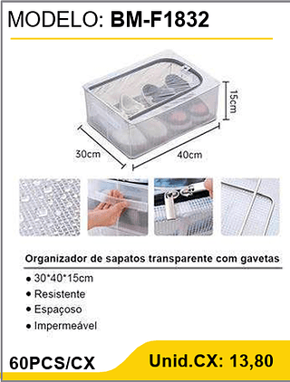Organizador de sapatos transparente com gavetas 60PCS/CX Unid.CX: 13,80