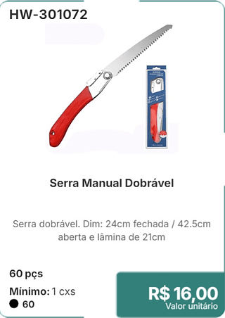 Serra Manual Dobrável 60 pçs R$ 16,00
