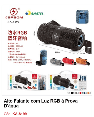 Alto Falante com Luz RGB à Prova D'água R$112,5 PCS/CX:16