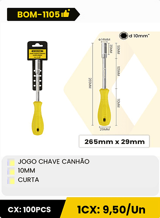 JOGO CHAVE CANHÃO 10MM CURTA CX: 100PCS 1CX: 9,50/Un