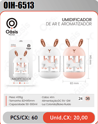 UMIDIFICADORDE AR E AROMATIZADOR PCS/CX: 60 Unid.CX: 20,00