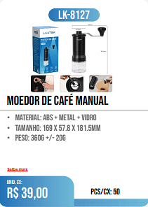 moedor de café manual PCS/CX: 50 UNID. CX: r$ 39,00